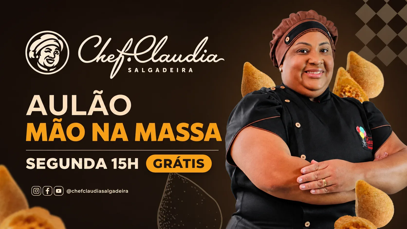Aulão Mão na Massa grátis com a Chef Claudia — segunda 15h, entre no grupo do WhatsApp